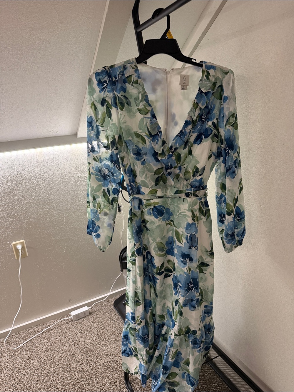 Joie White Floral Wrap Dress with Blue and Green Blooms